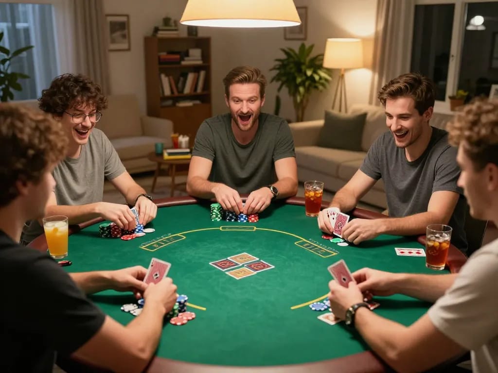 Experience thrilling gameplay at trang chủ 88aa during a lively home poker night with friends, chips and cards displayed.