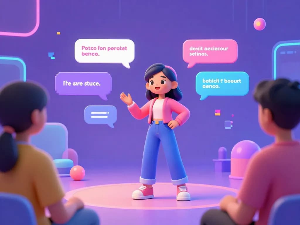 Interactive character ai nsfw conversation scene with a playful AI avatar in a vibrant digital space.