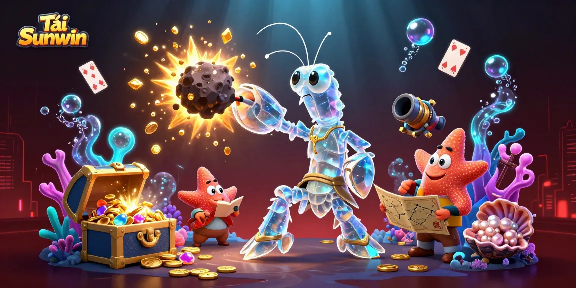Engage with Tải Sunwin as you explore a vibrant underwater casino scene filled with treasure and excitement.