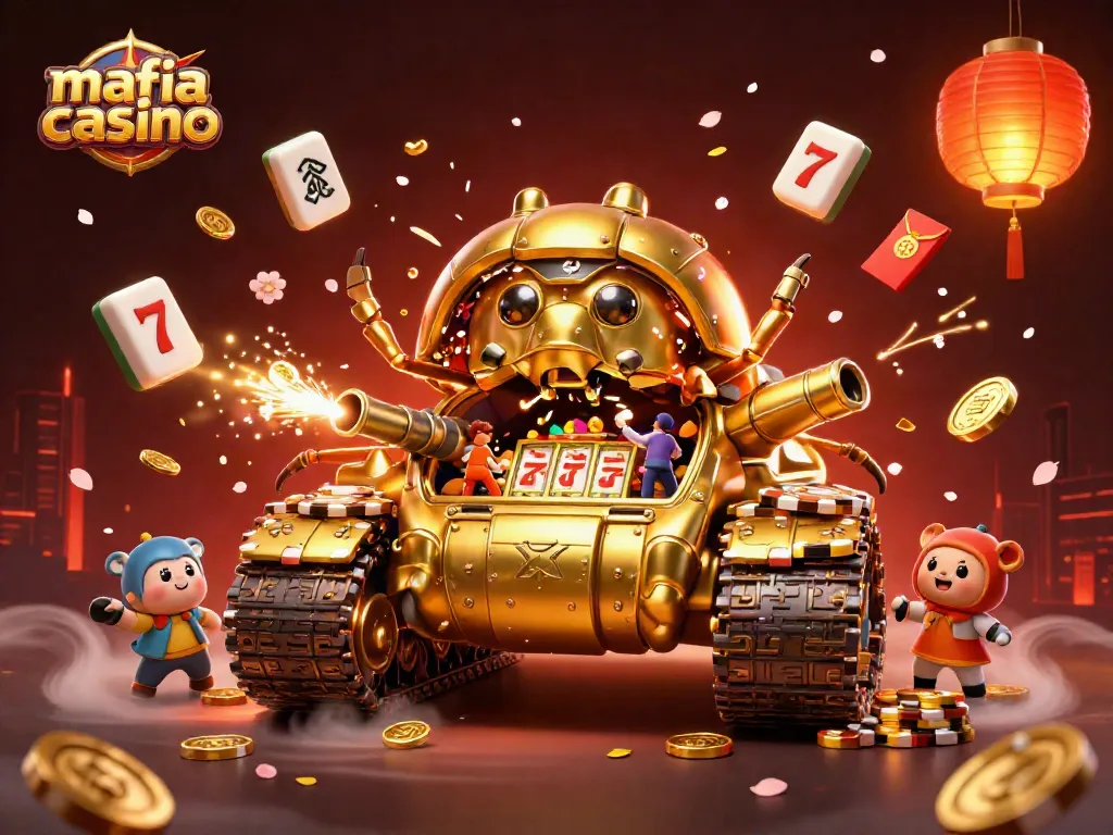Engage with the mafia casino experience through vibrant slot reels, confetti cannons, and golden visuals.