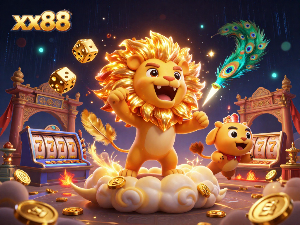 Experience thrilling slot action with xx88's vibrant 3D casino scene featuring lively characters and elements.