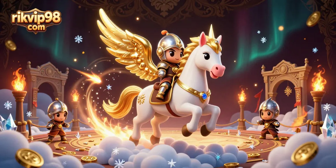 Imagine winning with rikvip98 com at an exciting casino scene featuring a celestial knight!