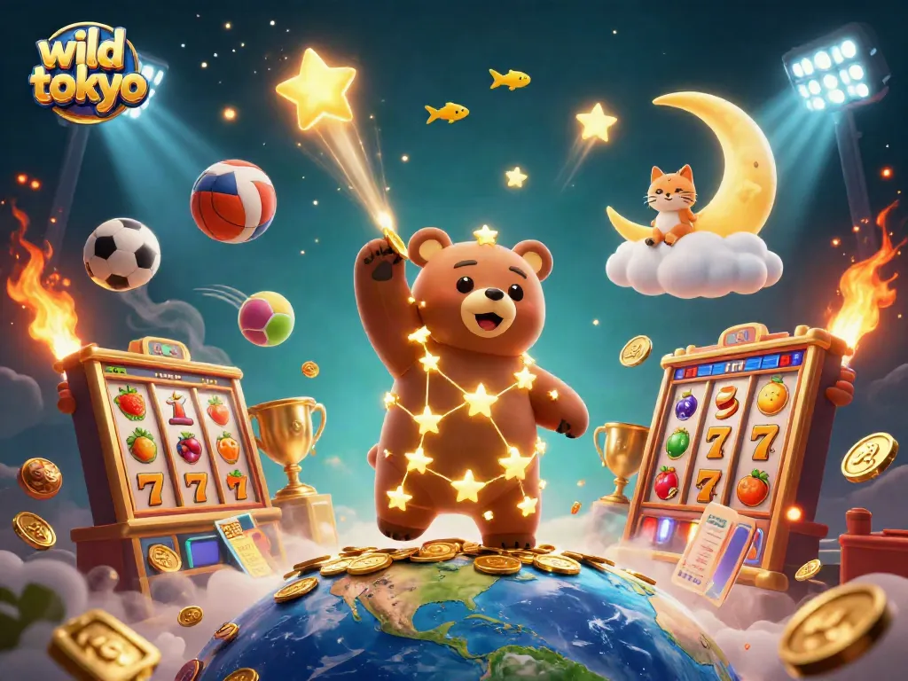 Experience wild tokyo's thrilling slots and gaming atmosphere with vibrant, cartoonish characters and elements.