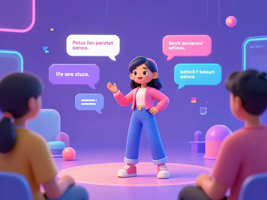 Interactive character ai nsfw conversation scene with a playful AI avatar in a vibrant digital space.
