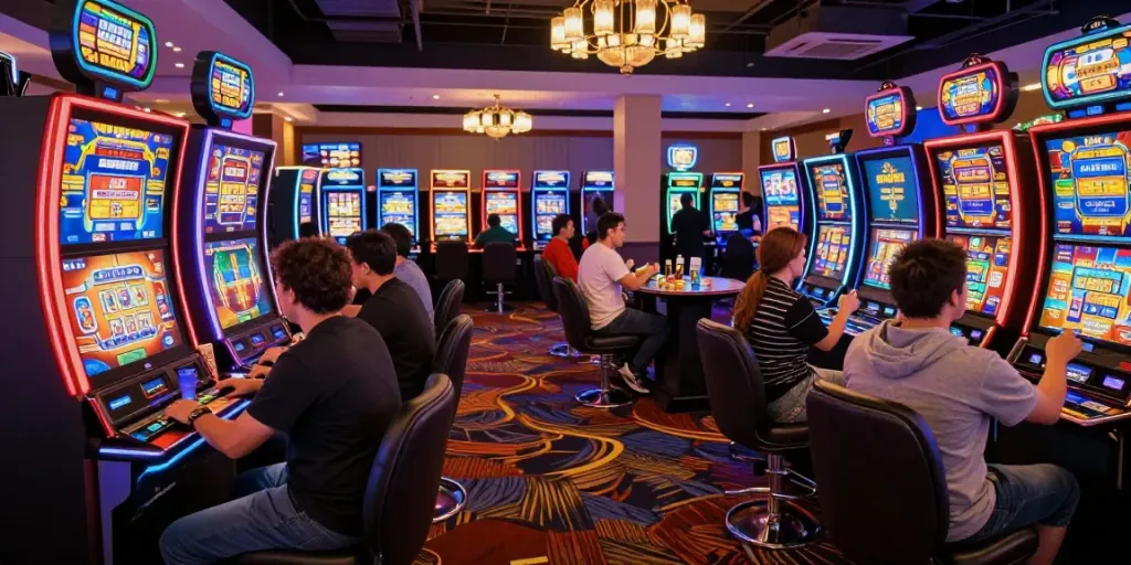 Players enjoying ggsoft slot gaming experience in vibrant casino atmosphere.