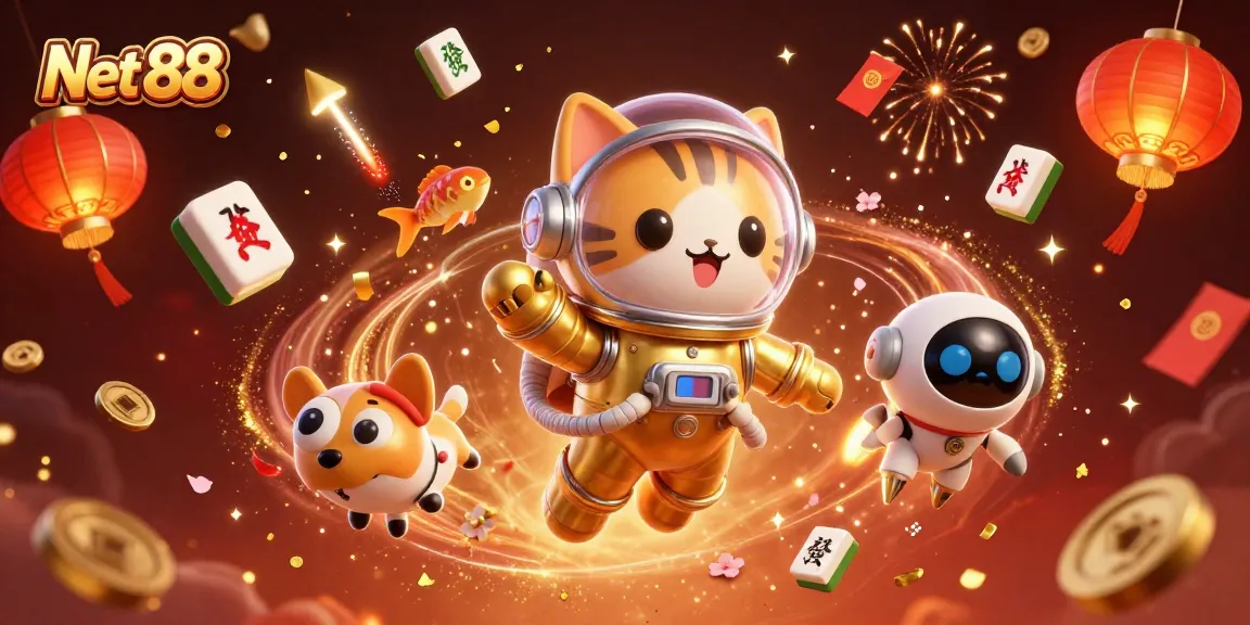 Experience thrilling gameplay at Net 88 with vibrant characters and festive gambling elements in a colorful illustration.