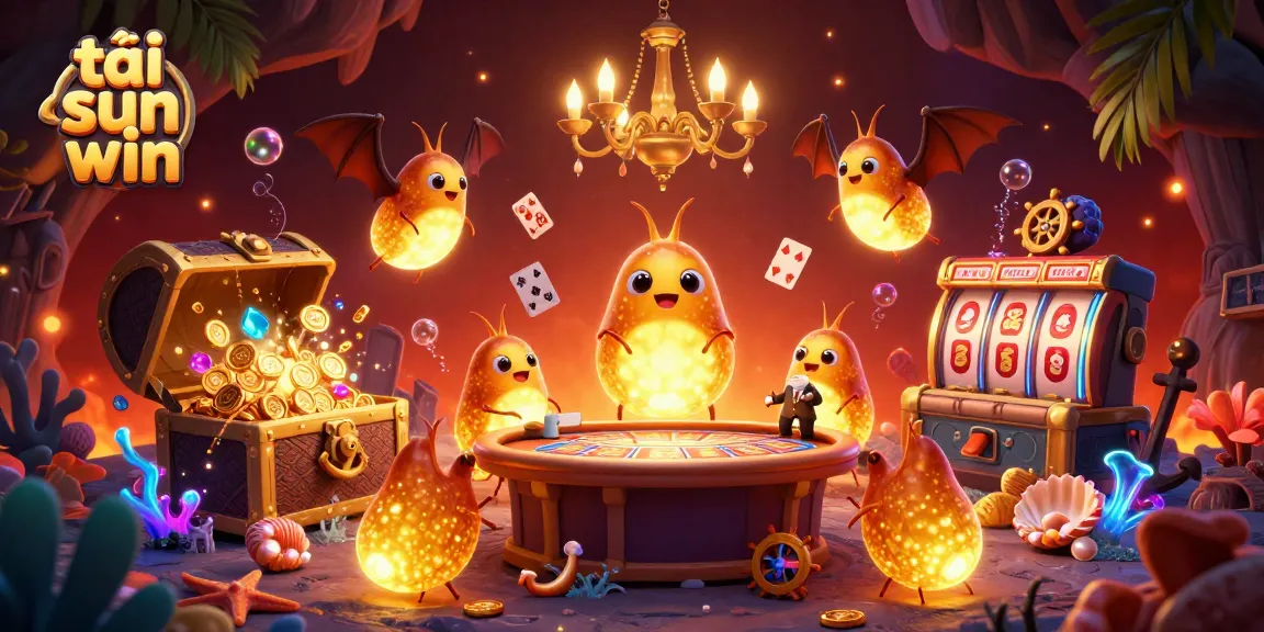 Engage with the vibrant world of tải sun win, featuring a neon-lit cave casino where cartoon characters illuminate the gaming atmosphere.