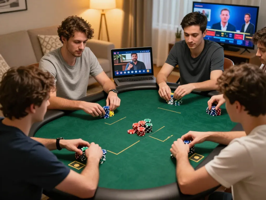 8kbet players strategizing in an exciting online poker game setup.