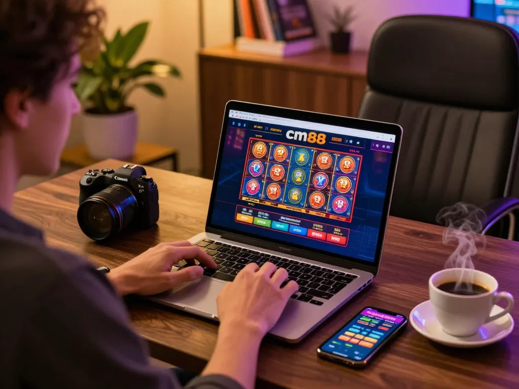 Experience exciting gameplay at cm88 casino with captivating slots on a sleek laptop.