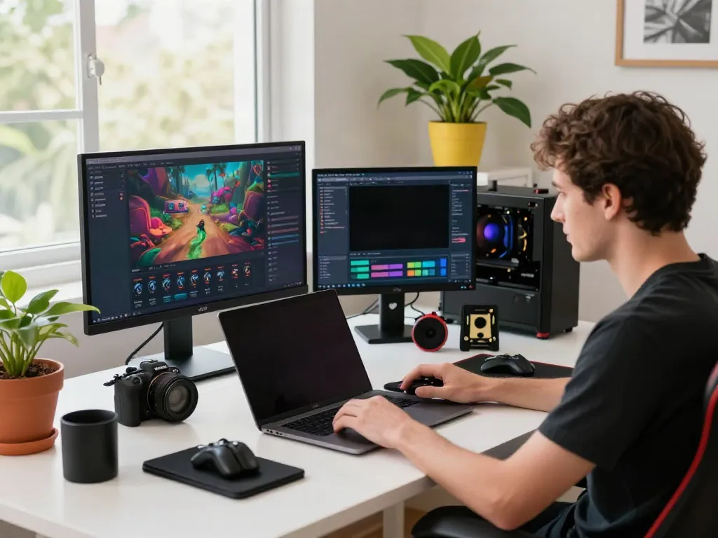 Creative workspace highlighting rokok88 link content creation in gaming.